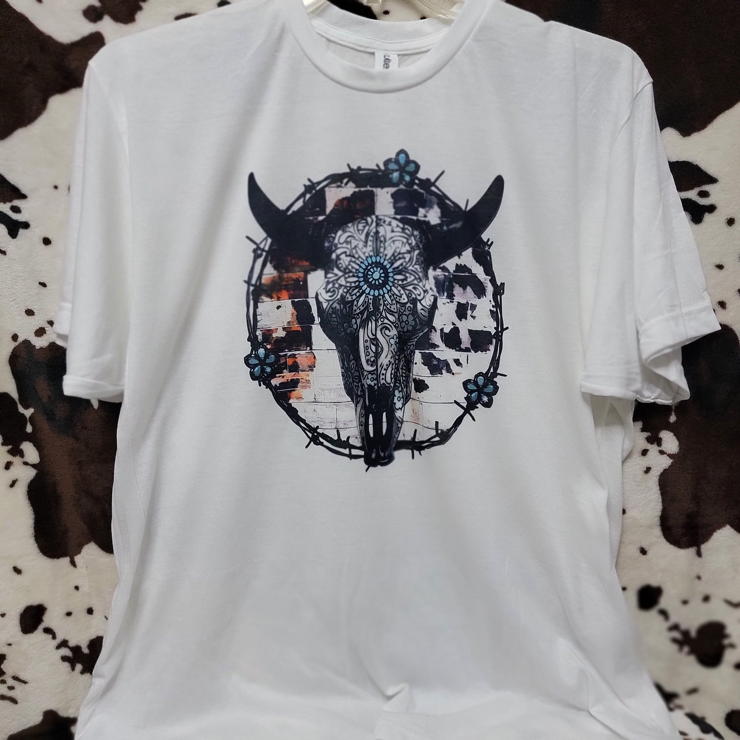 Bull Skull Cow Print Western Graphic T-Shirt