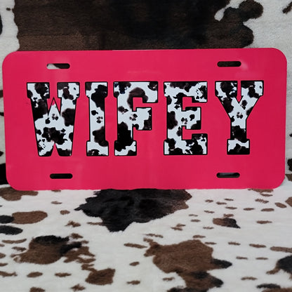 Wifey Cow Print Custom Car Tag License Plate