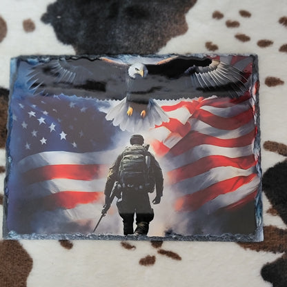 American Flag Eagle Cross Photo Rock Slate