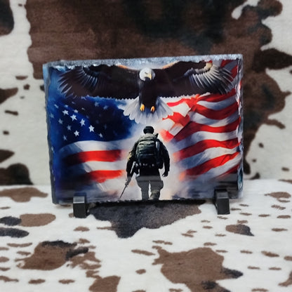 American Flag Eagle Cross Photo Rock Slate