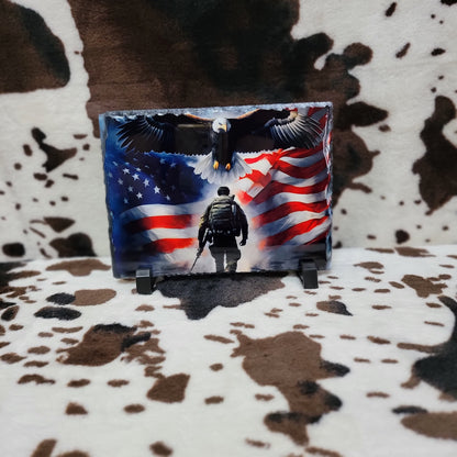 American Flag Eagle Cross Photo Rock Slate