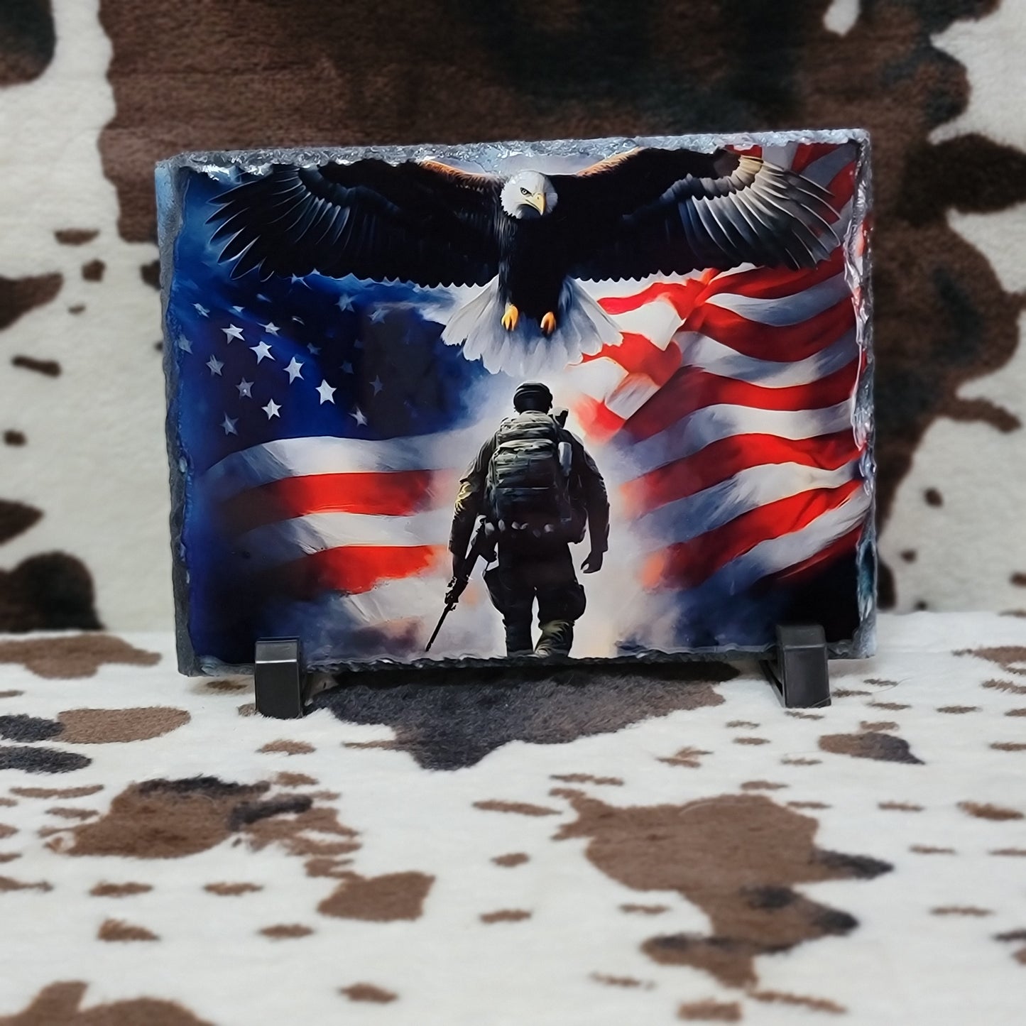 American Flag Eagle Cross Photo Rock Slate