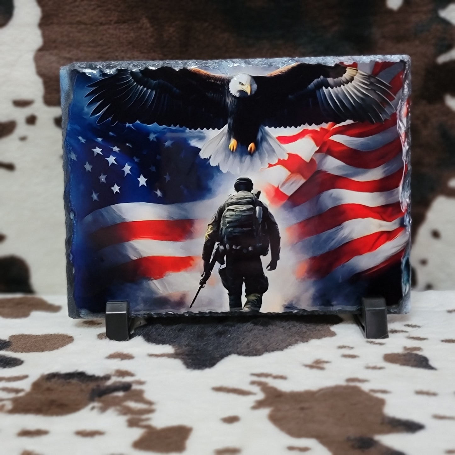 American Flag Eagle Cross Photo Rock Slate
