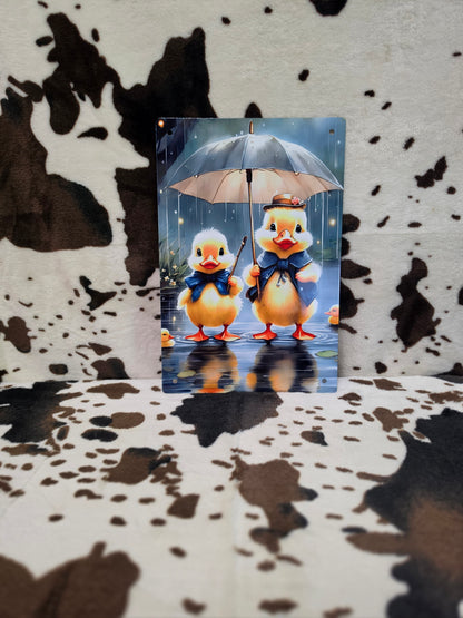 Ducks In The Rain Metal Sign