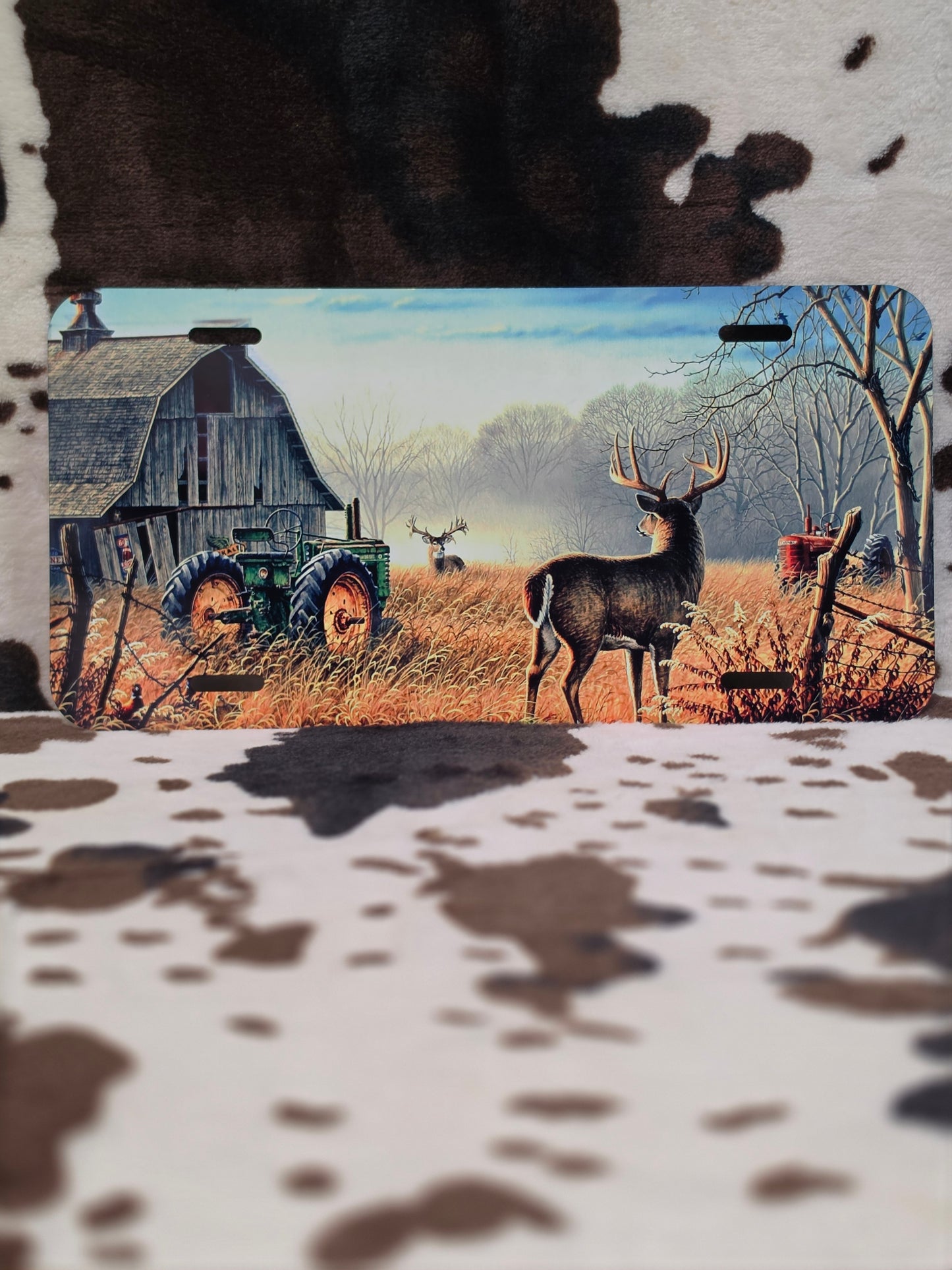 Deer On Farm Car Tag License Plate