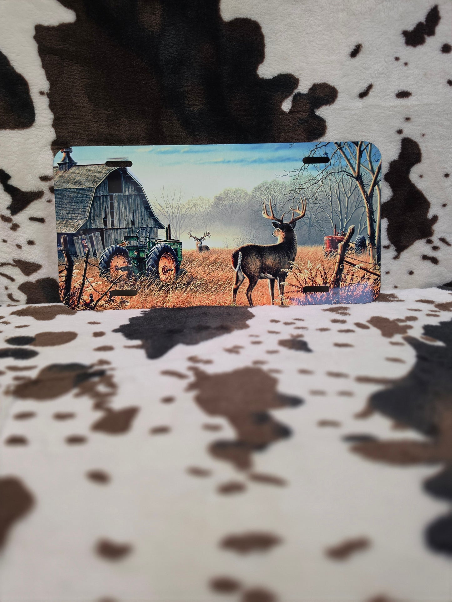 Deer On Farm Car Tag License Plate