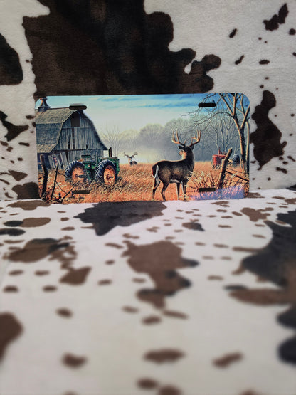 Deer On Farm Car Tag License Plate