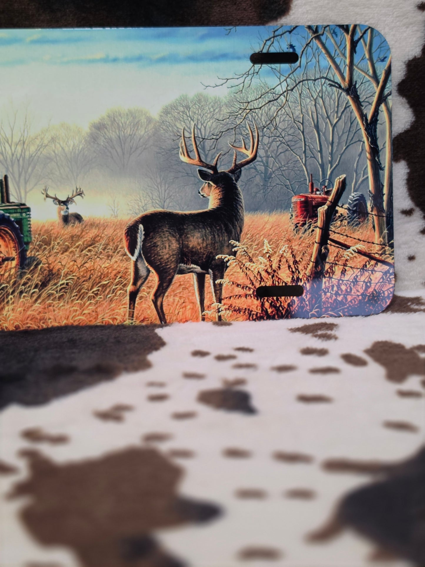 Deer On Farm Car Tag License Plate