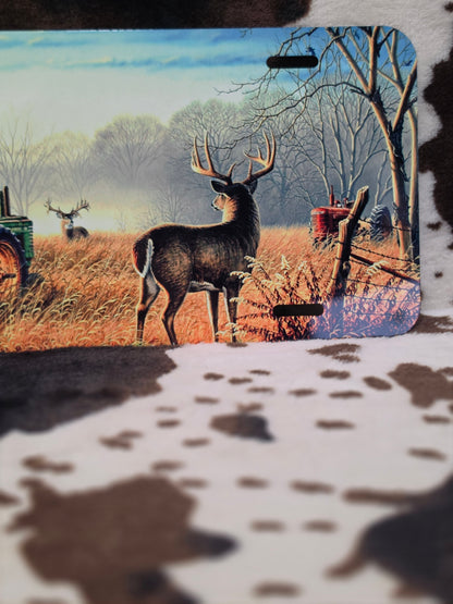 Deer On Farm Car Tag License Plate