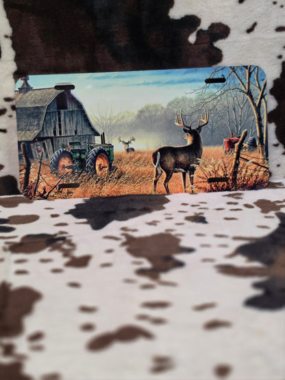 Deer On Farm Car Tag License Plate