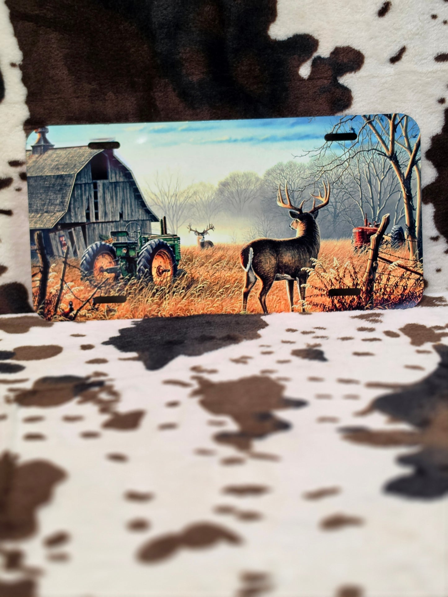 Deer On Farm Car Tag License Plate