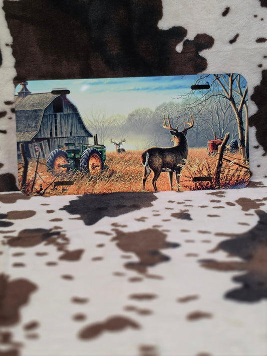 Deer On Farm Car Tag License Plate