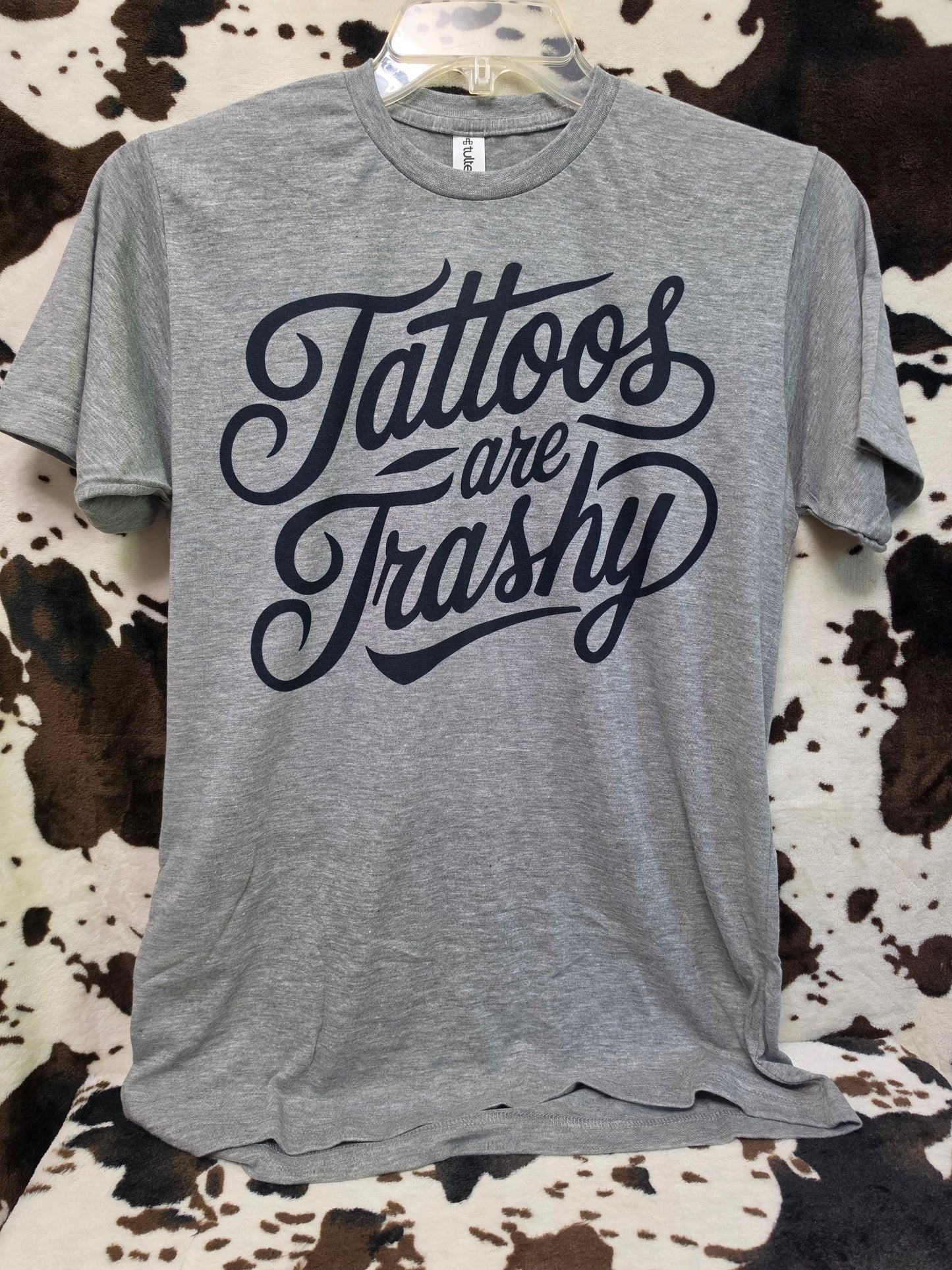 Tattoos Trashy Western Custom Graphic Tee Shirt Casual Everyday T-Shirt Comfortable Gray