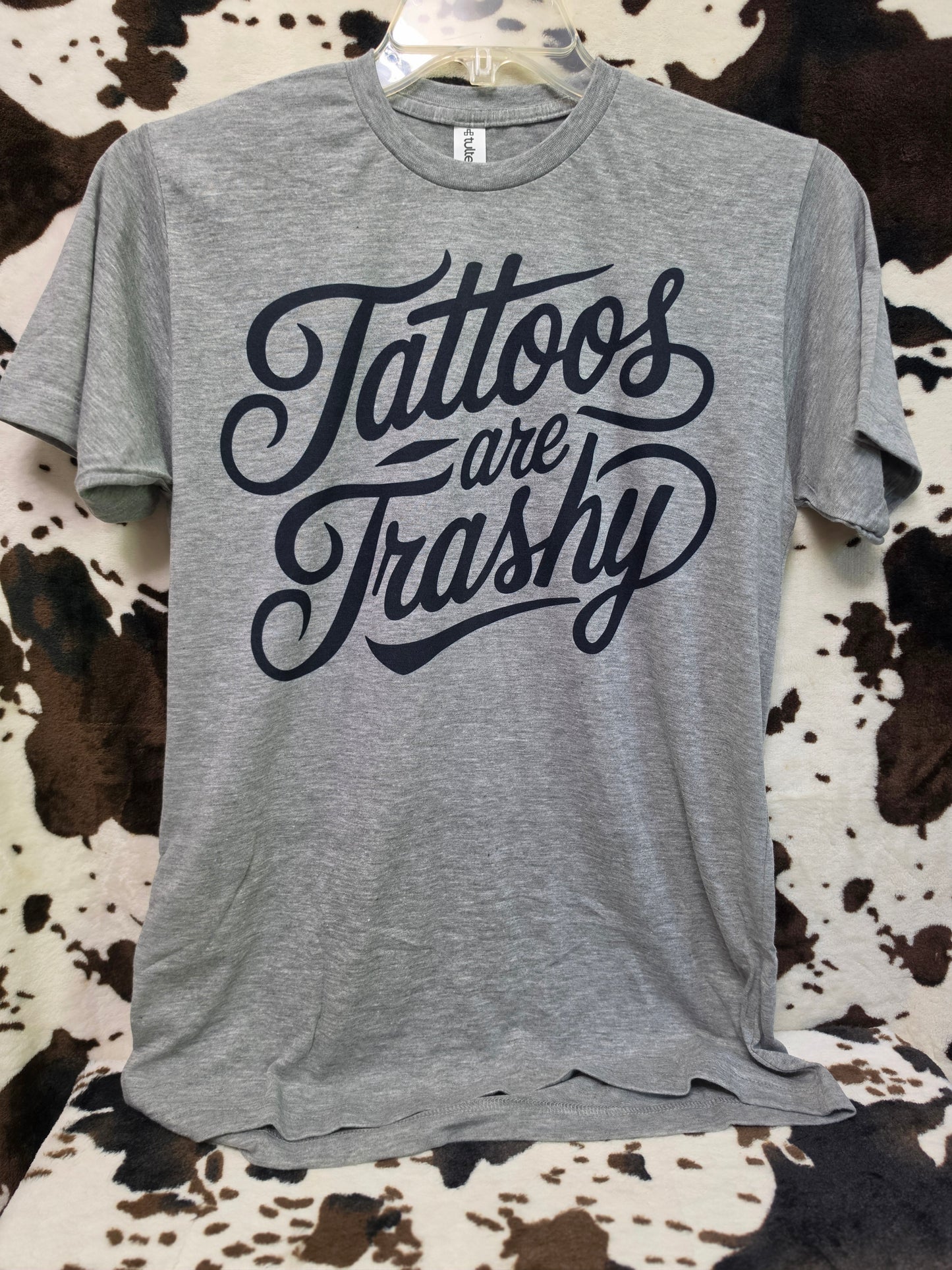 Tattoos Trashy Western Custom Graphic Tee Shirt Casual Everyday T-Shirt Comfortable Gray