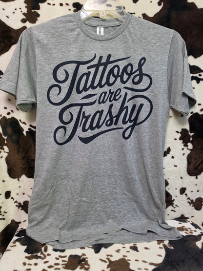 Tattoos Trashy Western Custom Graphic Tee Shirt Casual Everyday T-Shirt Comfortable Gray