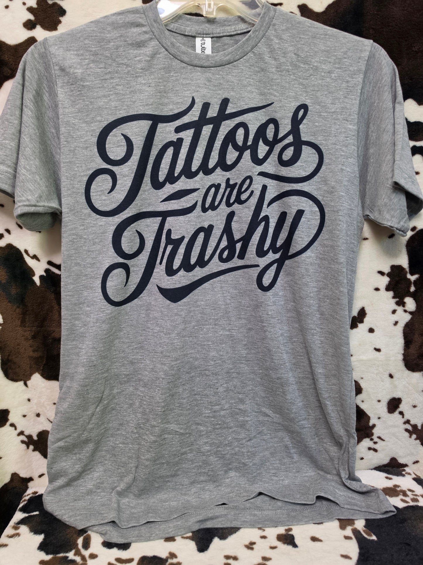 Tattoos Trashy Western Custom Graphic Tee Shirt Casual Everyday T-Shirt Comfortable Gray