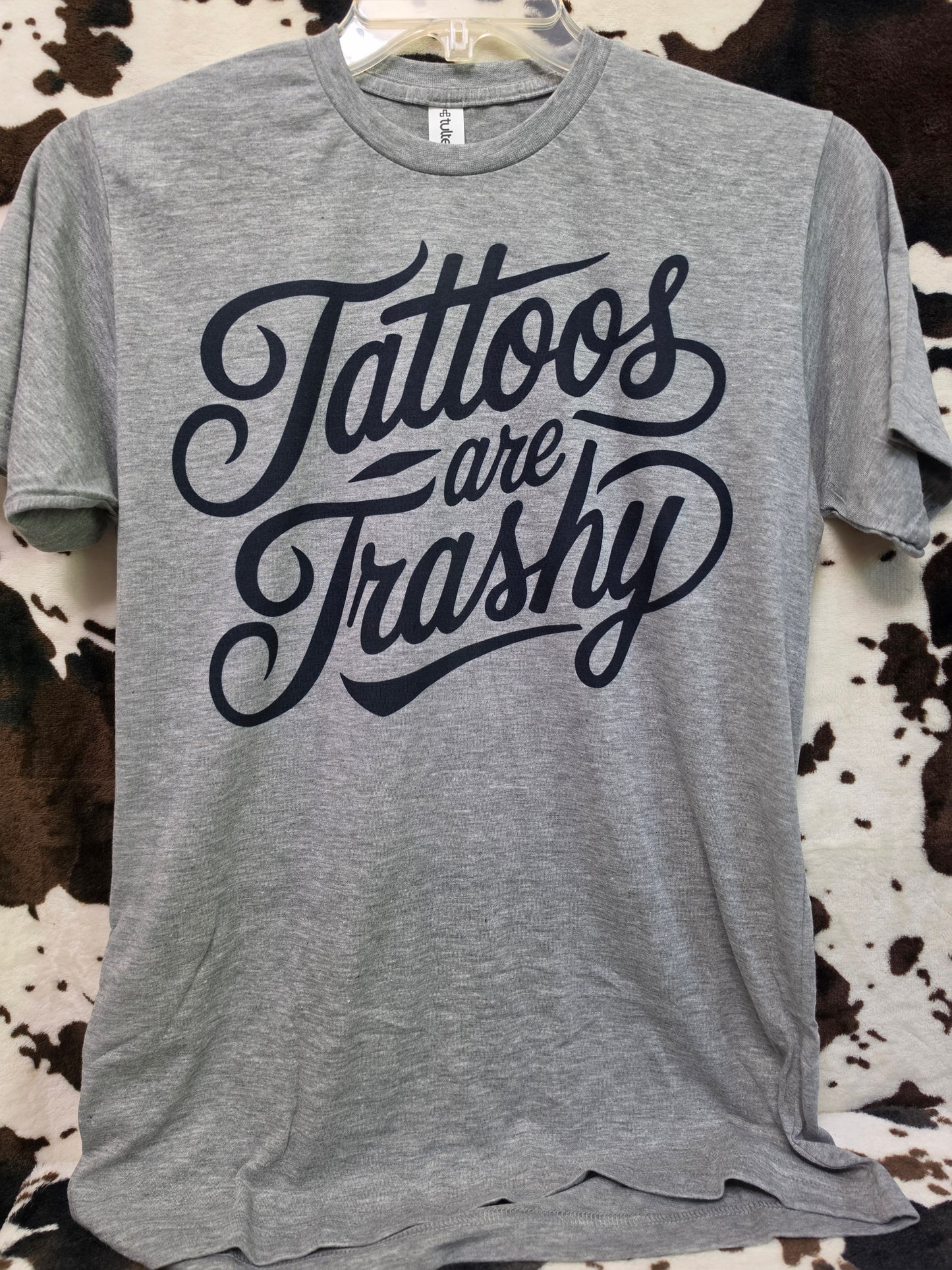 Tattoos Trashy Western Custom Graphic Tee Shirt Casual Everyday T-Shirt Comfortable Gray