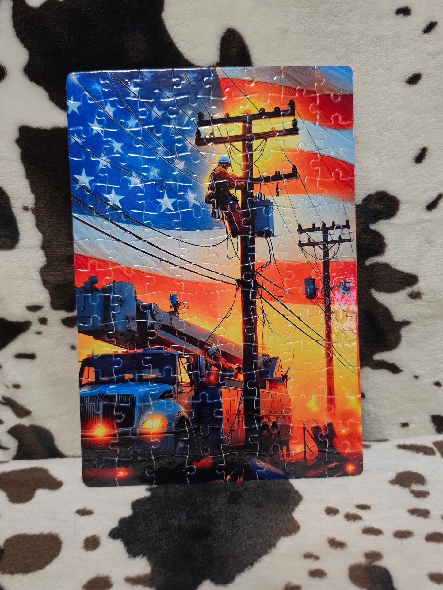 Lineman Usa American Flag 120 Piece Handmade Jigsaw Puzzle