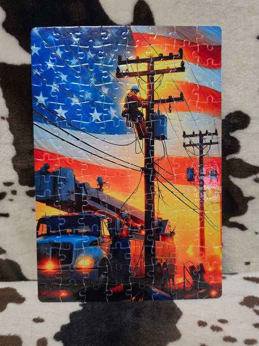 Lineman Usa American Flag 120 Piece Handmade Jigsaw Puzzle