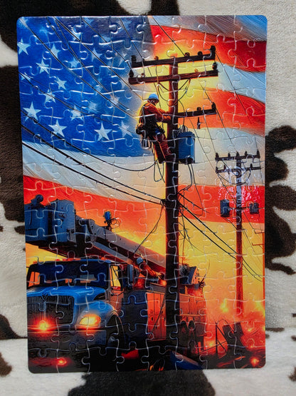 Lineman Usa American Flag 120 Piece Handmade Jigsaw Puzzle