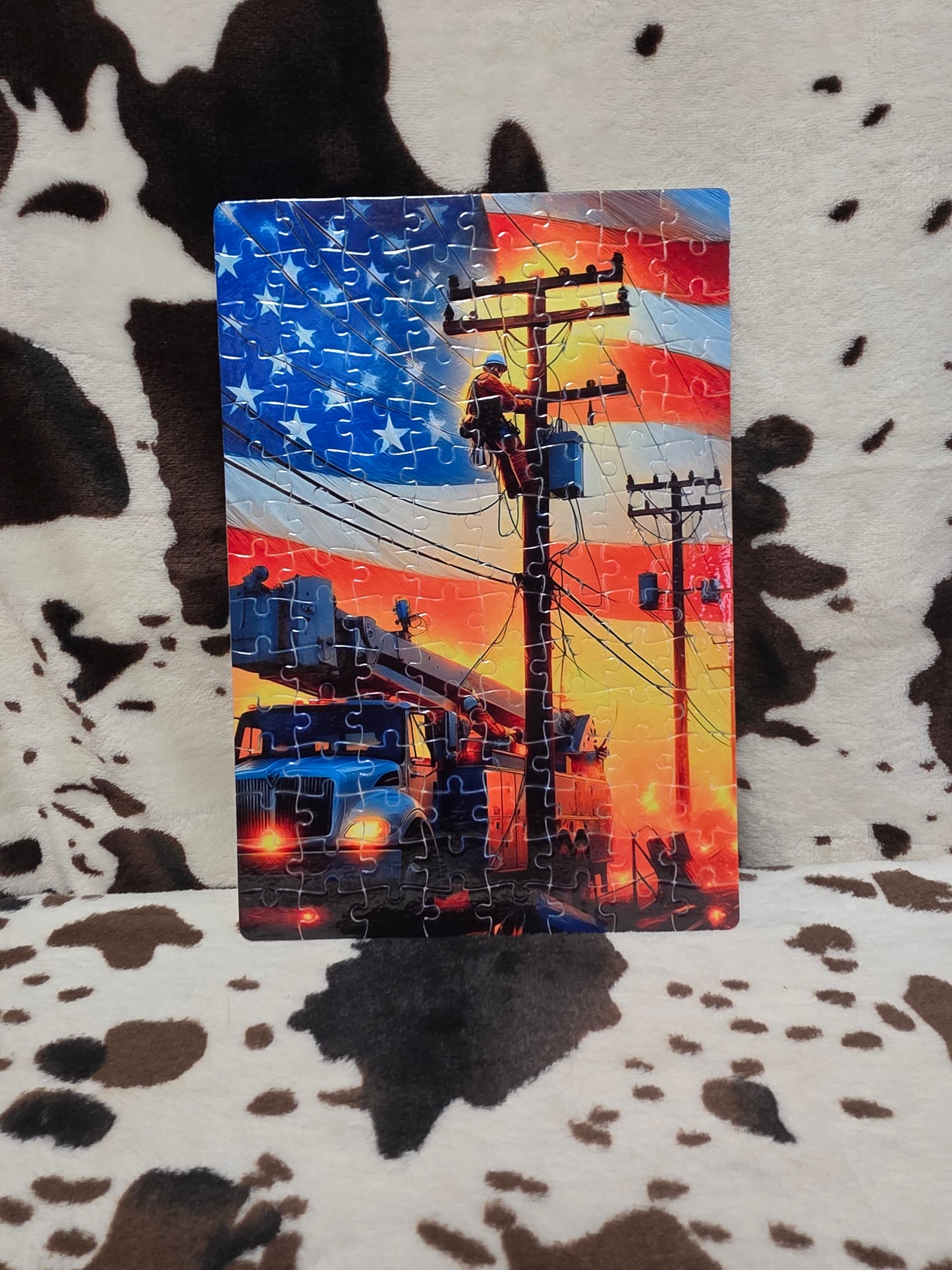 Lineman Usa American Flag 120 Piece Handmade Jigsaw Puzzle