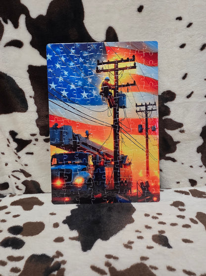 Lineman Usa American Flag 120 Piece Handmade Jigsaw Puzzle