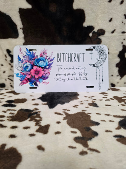 Bitchcraft Floral Custom Handmade Car Tag License Plate