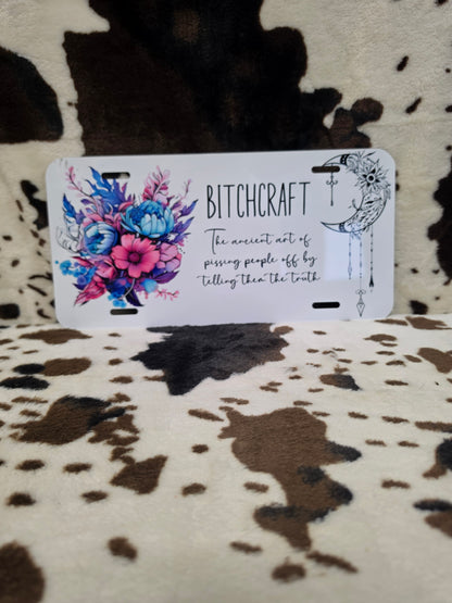Bitchcraft Floral Custom Handmade Car Tag License Plate