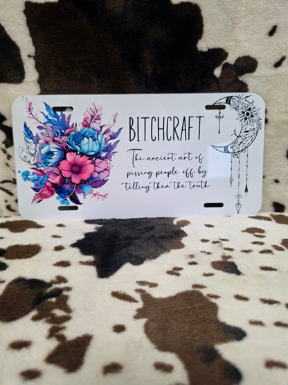 Bitchcraft Floral Custom Handmade Car Tag License Plate