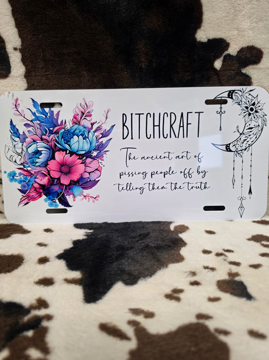Bitchcraft Floral Custom Handmade Car Tag License Plate