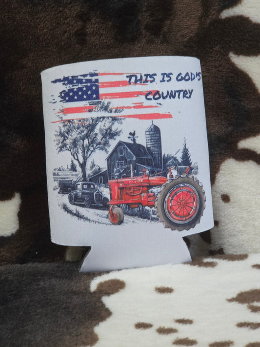 This Is Gods Country Flag Tractor Can Cooler Drink Holder Koozie
