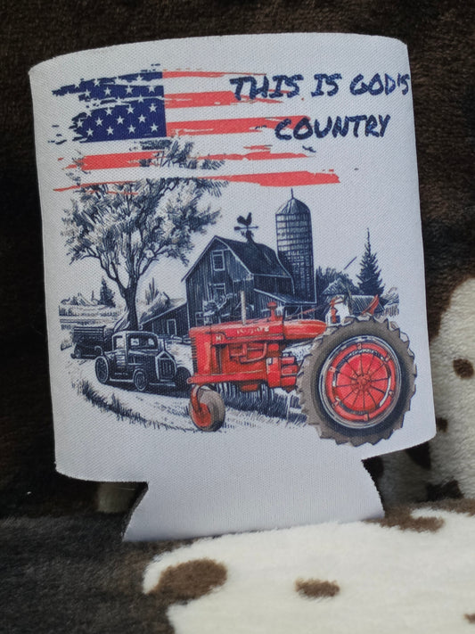 This Is Gods Country Flag Tractor Can Cooler Drink Holder Koozie