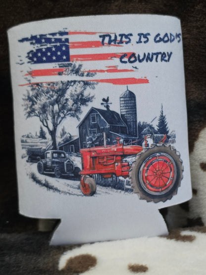 This Is Gods Country Flag Tractor Can Cooler Drink Holder Koozie