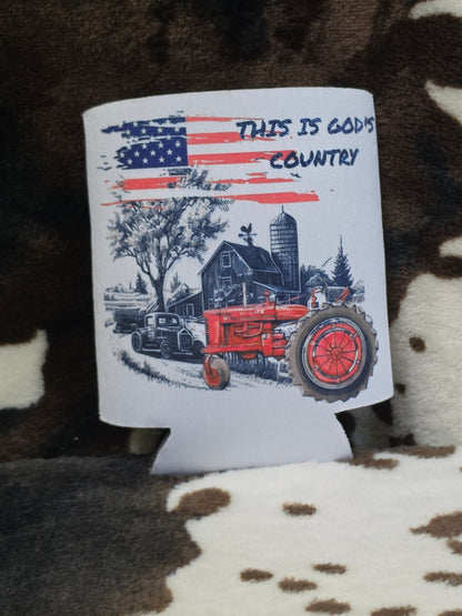This Is Gods Country Flag Tractor Can Cooler Drink Holder Koozie