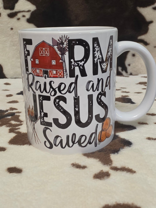 Farm Raised Jesus Saved 11oz Ceramic Coffee Mug