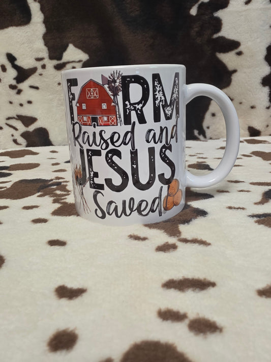 Farm Raised Jesus Saved 11oz Ceramic Coffee Mug