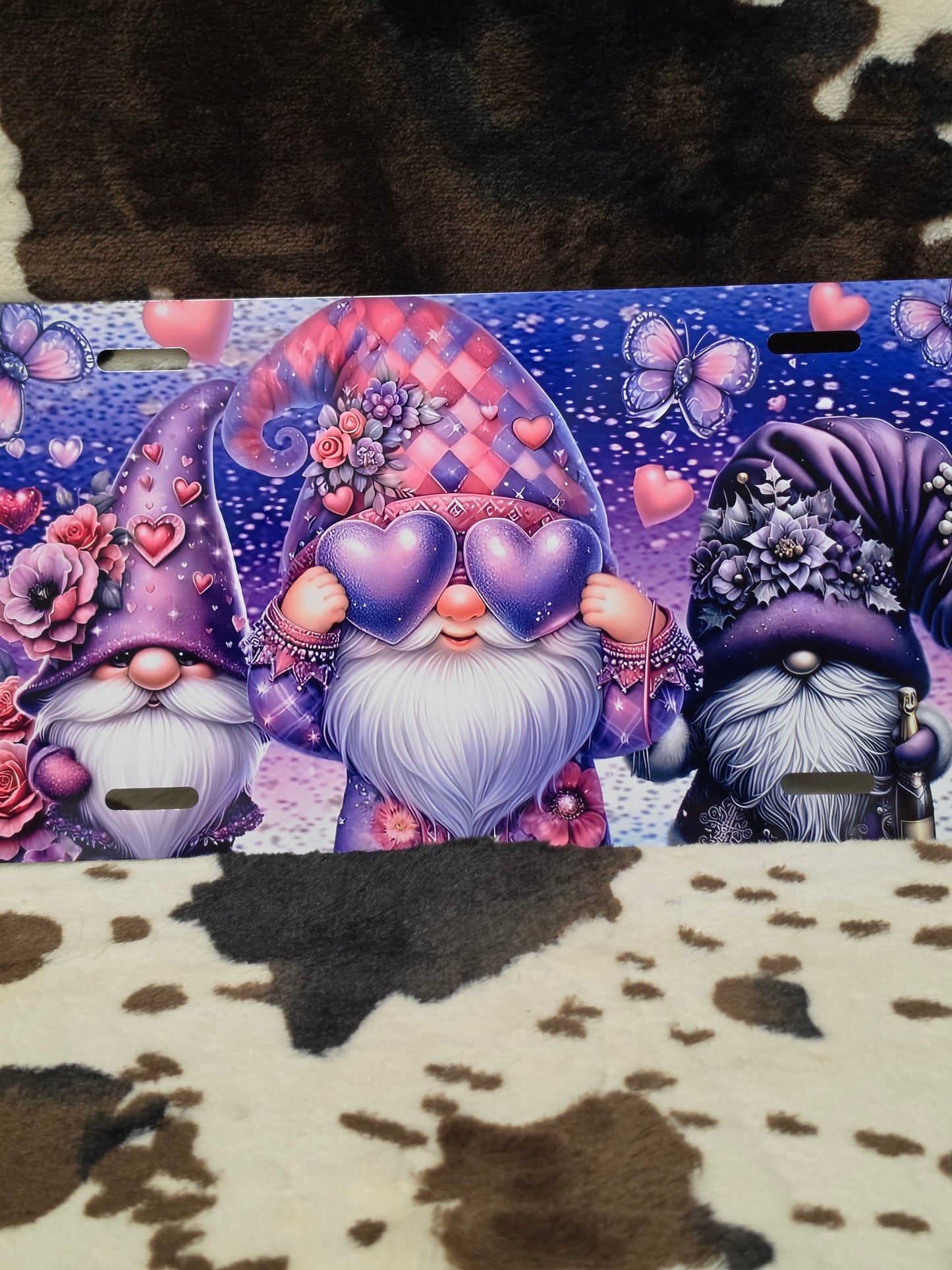 Gnomes Purple Custom Handmade Car Tag License Plate