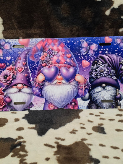 Gnomes Purple Custom Handmade Car Tag License Plate