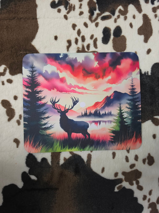 Deer Watercolor Mountains Mouse Pad