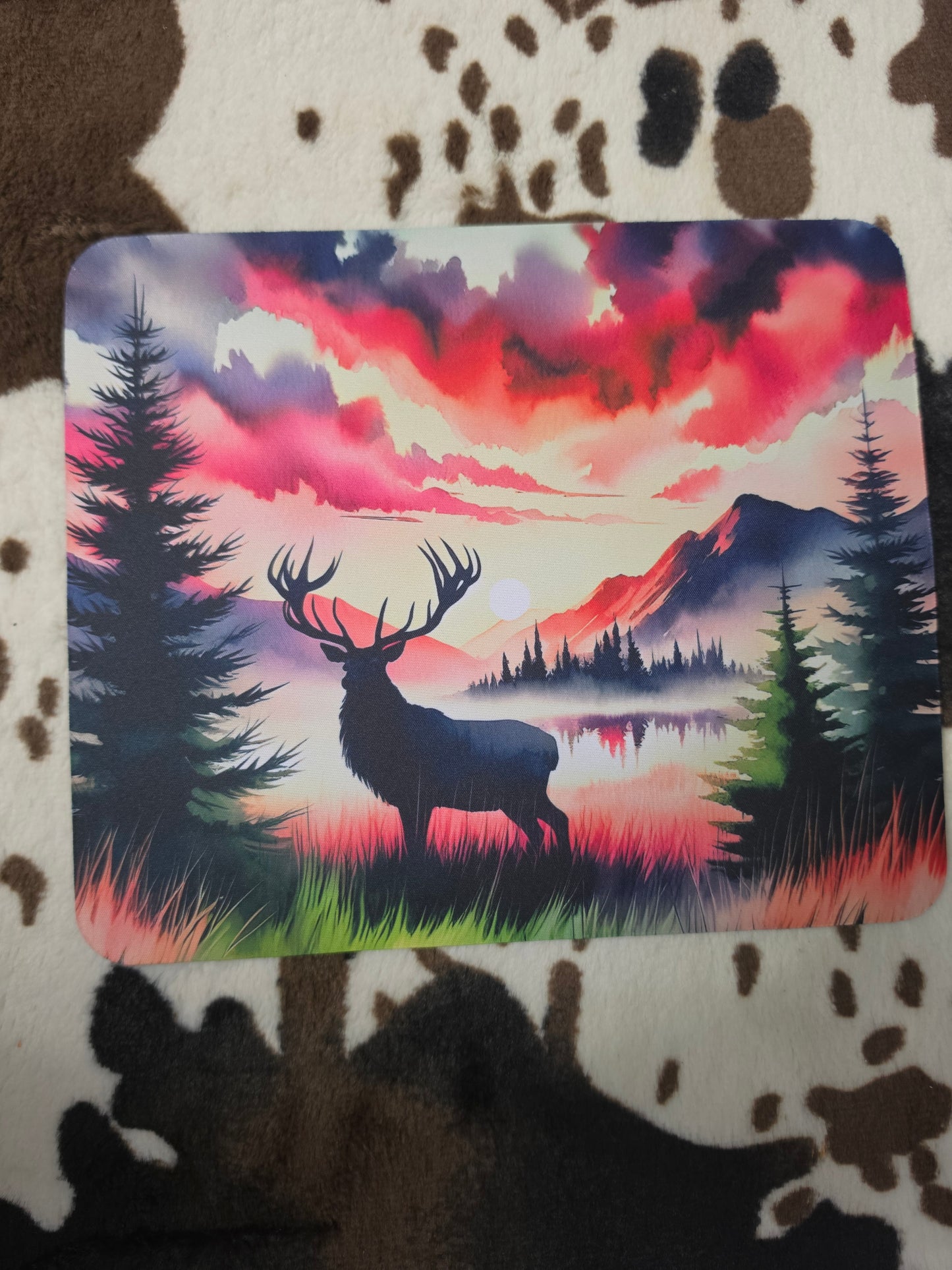 Deer Watercolor Mountains Mouse Pad