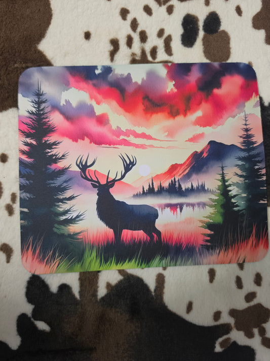 Deer Watercolor Mountains Mouse Pad