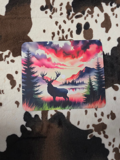 Deer Watercolor Mountains Mouse Pad