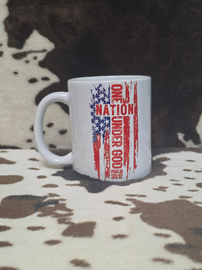 One Nation Cross American Flag 11oz Ceramic Coffee Mug