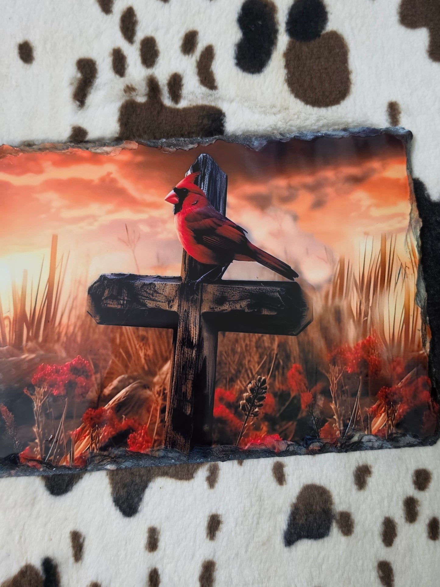 Cardinal Cross Photo Rock Slate