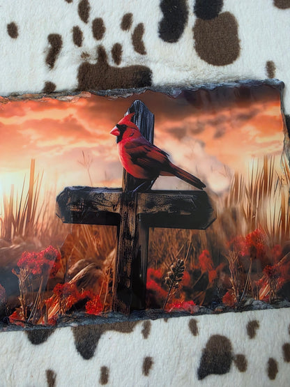 Cardinal Cross Photo Rock Slate