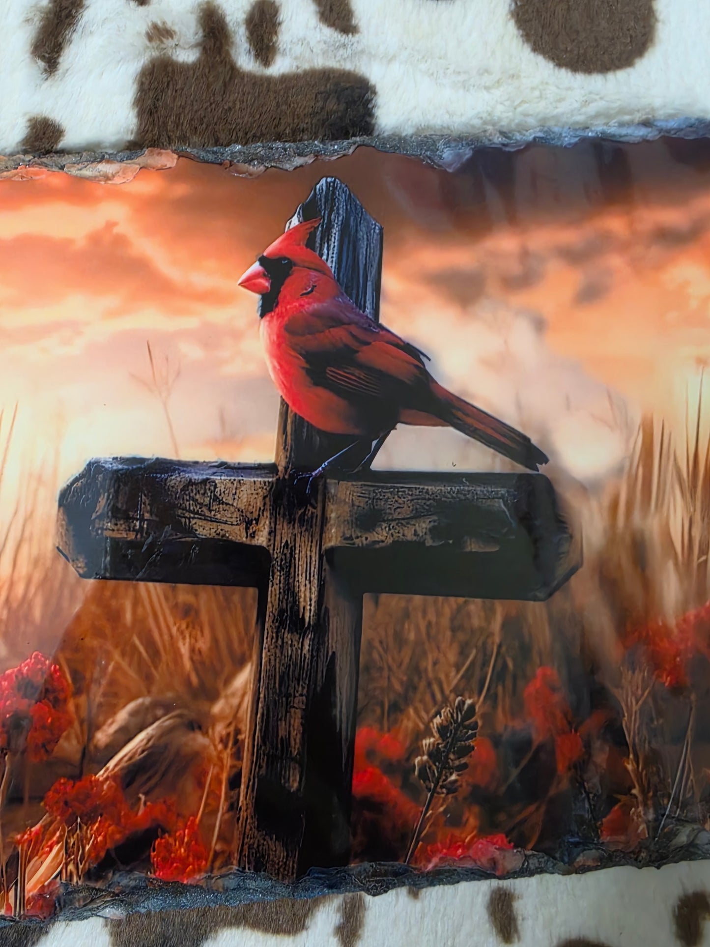 Cardinal Cross Photo Rock Slate