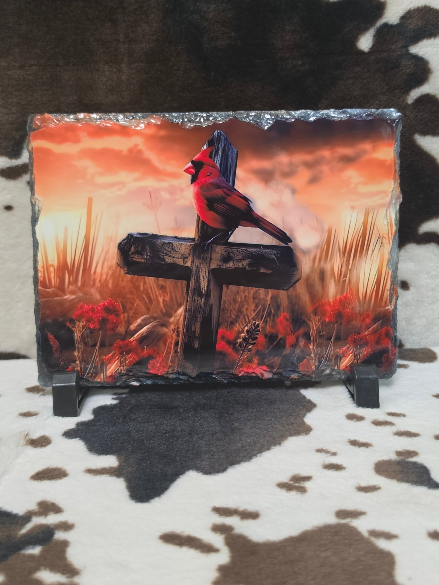 Cardinal Cross Photo Rock Slate