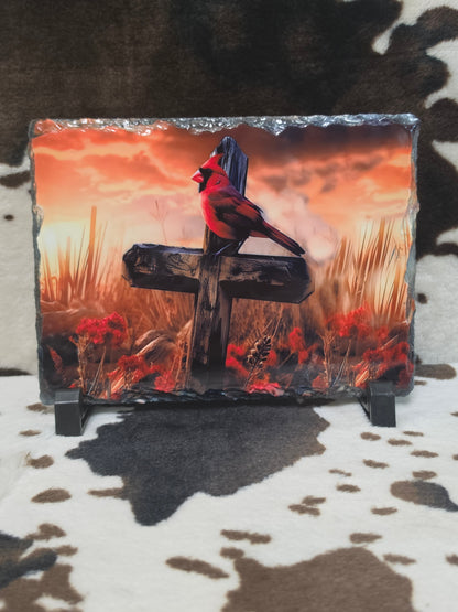 Cardinal Cross Photo Rock Slate