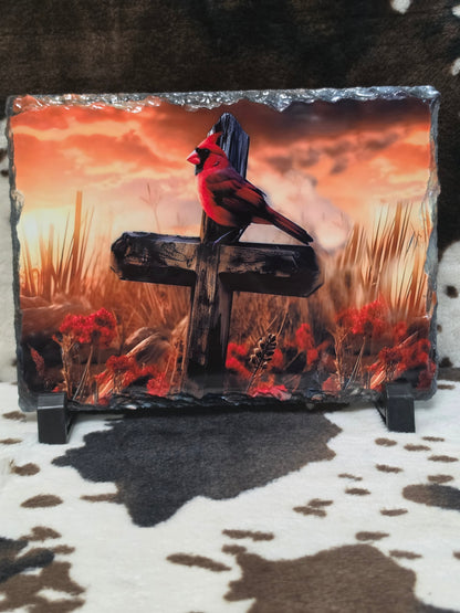 Cardinal Cross Photo Rock Slate