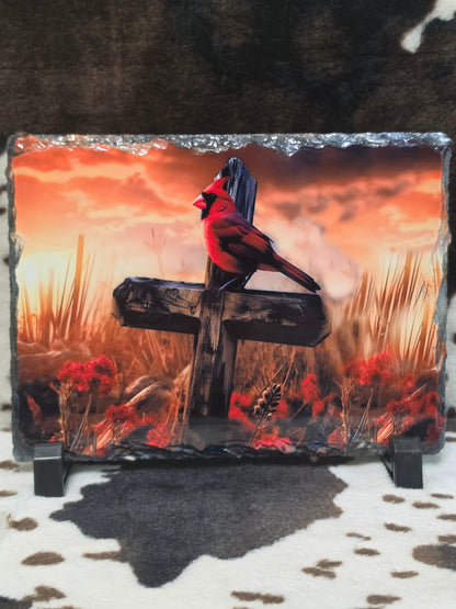 Cardinal Cross Photo Rock Slate